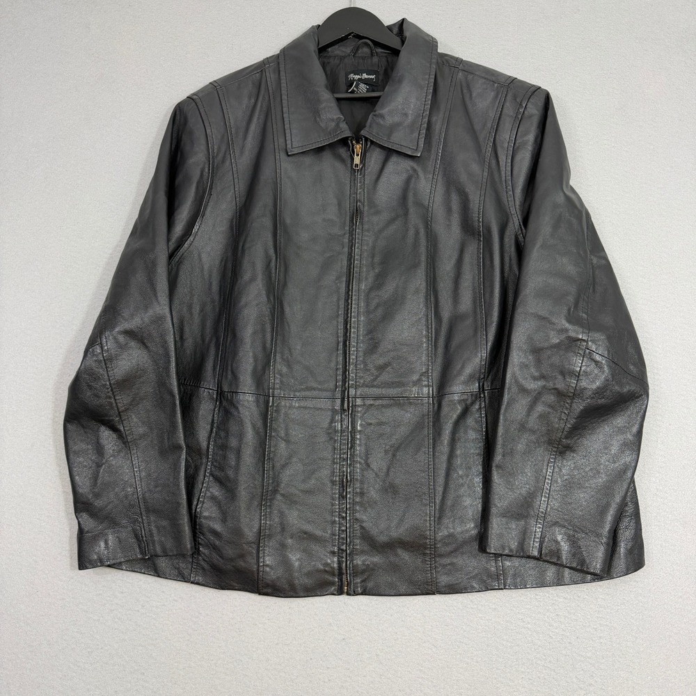 Vintage Maggie Barnes Leather Jacket Women 2X Black Zip Classic Genuine Leather